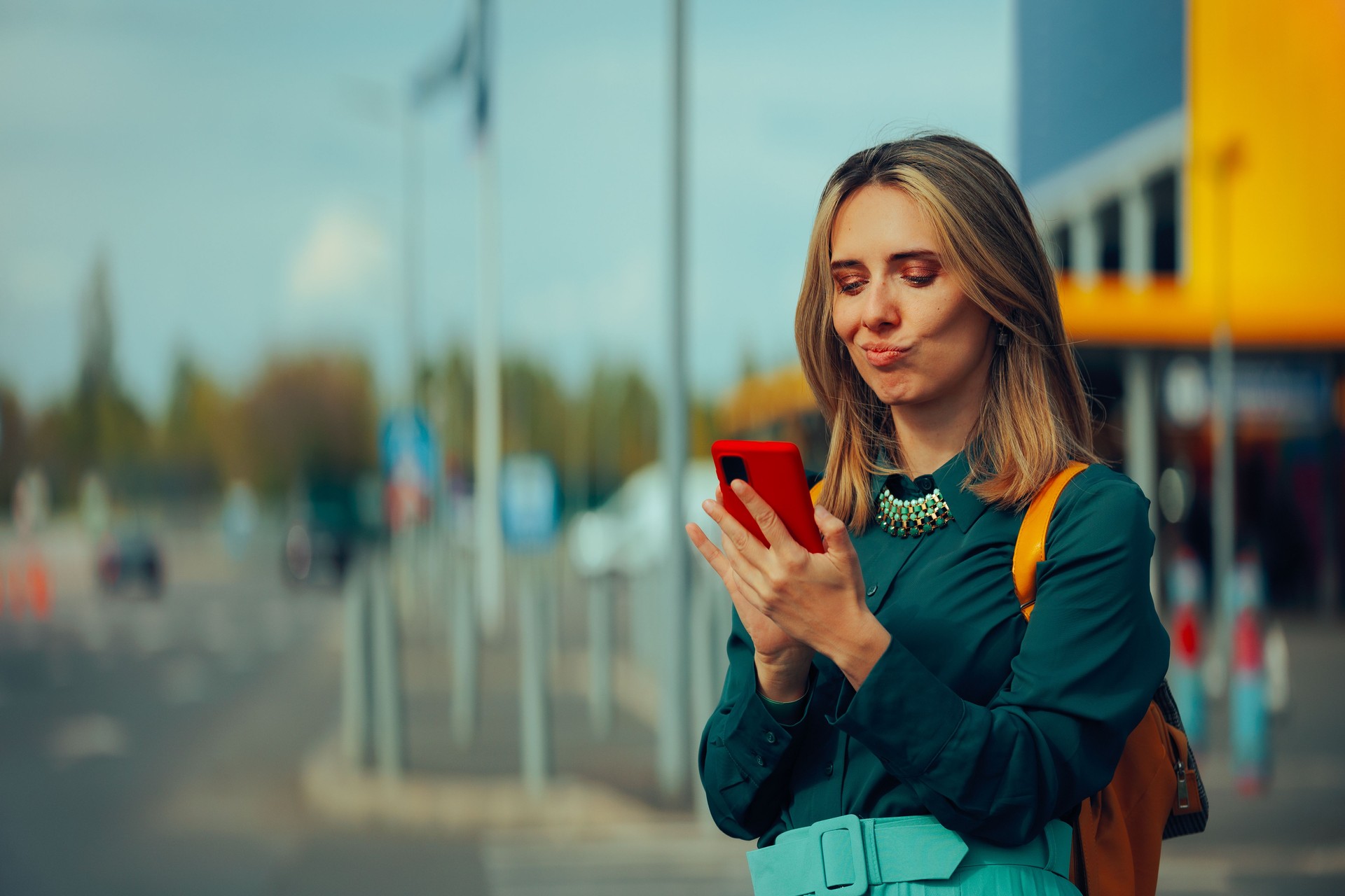 Funny Woman Checking her Mobile Phone